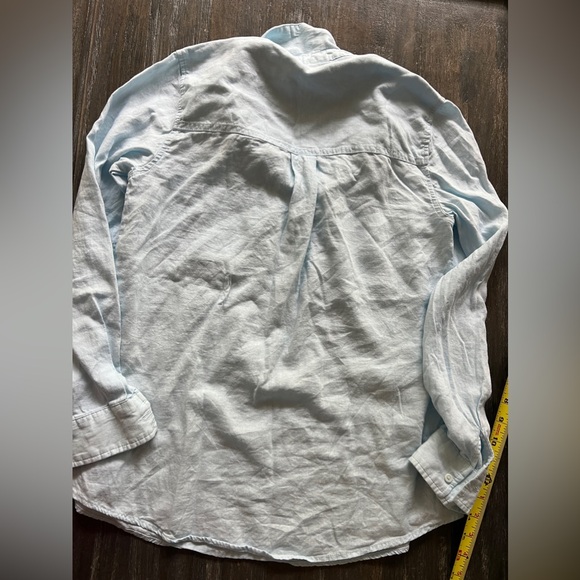 MATERNITY sky blue linen blouse snaps on the side szM - Picture 5 of 9
